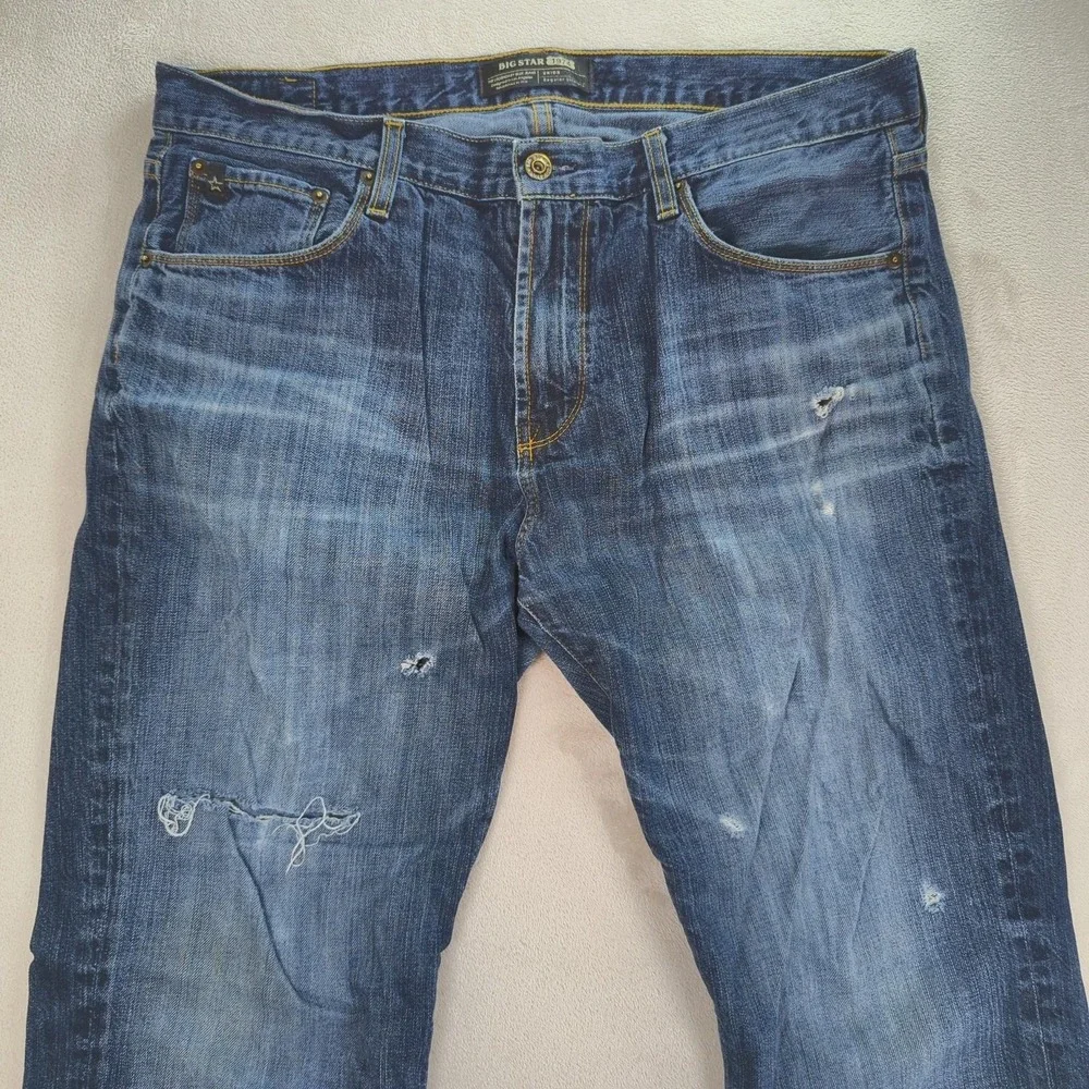 Big Star 1974 Union Jeans Mens 36x32 Blue Regular Straight Distressed‎ Denim